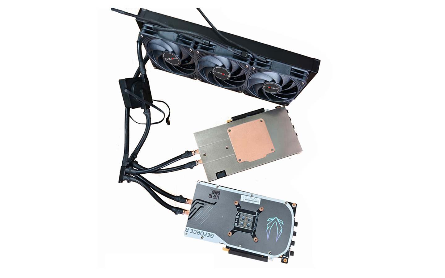 索泰4090D顯卡液冷散熱器一拖二